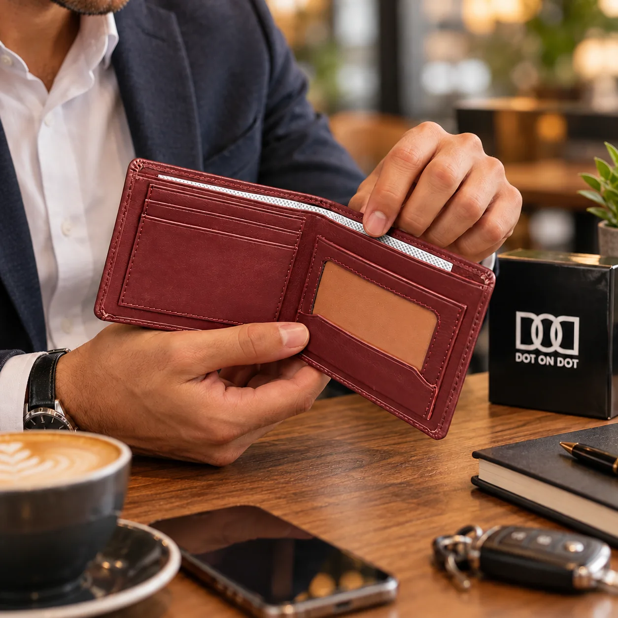 Burgundy Simple Wallet opened to show card slots
